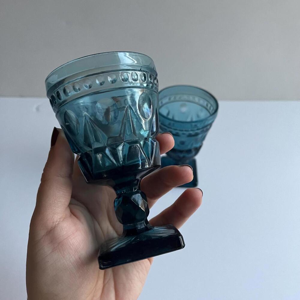 sold separately - Vintage Blue Pressed Glass Goblet Small Turquoise Wine Glass